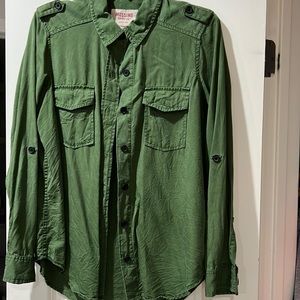 army green button down shirt